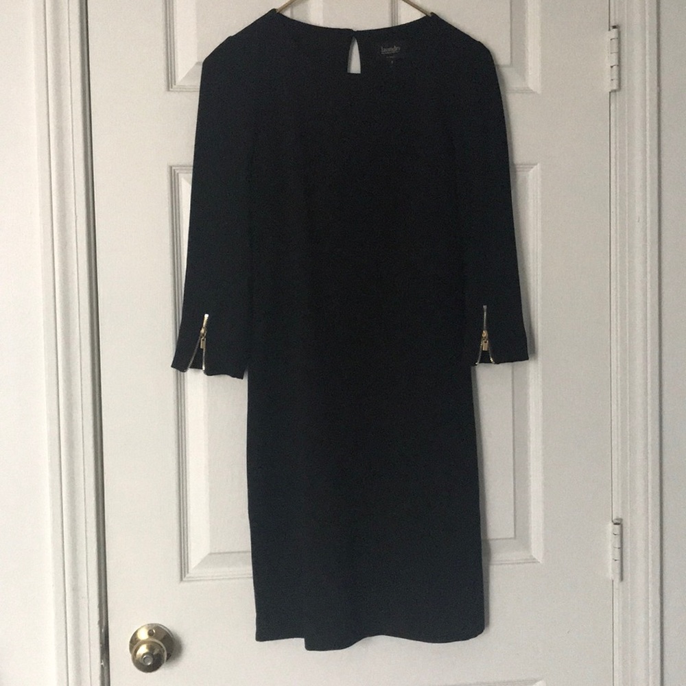 Laundry 3/4 Sleeved Black Dress with Gold Zippers